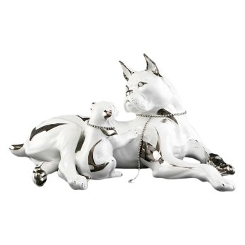 Статуэтка Собака со щенком белые Ahura SR1560C/BPLY