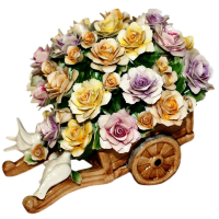 Корзиночка - тележка с разноцветными розами Artigiano Capodimonte