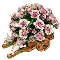 Корзиночка - тележка с розовыми розами Artigiano Capodimonte
