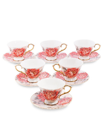 Чайный набор на 6 персон Красный цветок Фиор Дель Аморе Pavone AS-63 