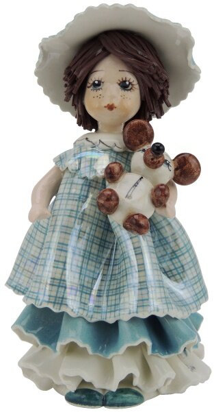 Статуэтка из фарфора девочка с мишкой в голубом платье ZamPiva 00304