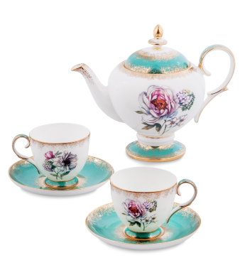 Чайный набор на 2 персоны Бирюзовый Цветок Неаполя Pavone JK- 24