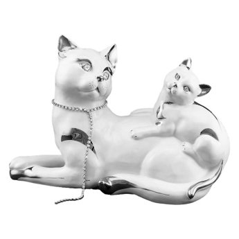 Статуэтка Белая Кошка с котёнком Ahura S1795C/BPLY